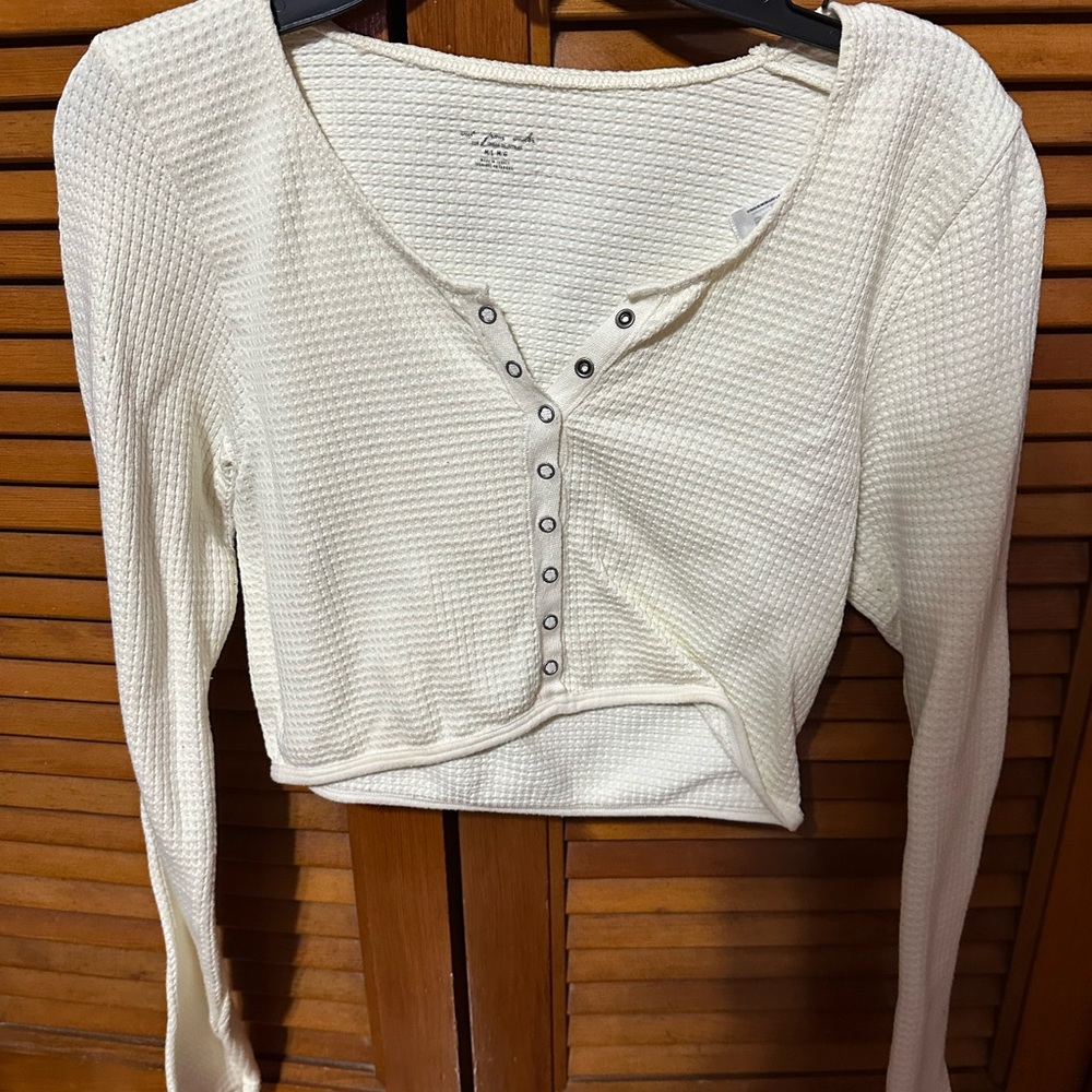 Urban Outfitters Cream Buttoned Crop Top